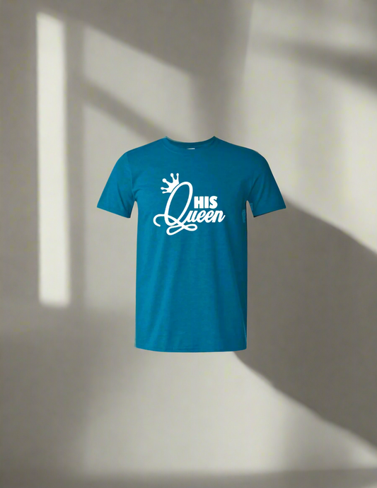 Elevate your style with an embroidered His Queen T-shirt T-Shirt, Men's Women's Shirt, Custom Shirts SAPPHIRE BLUE