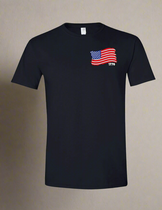 1776 American Flag Embroidered T-Shirt, Men's Women's Shirt, Custom Shirts Medium Black