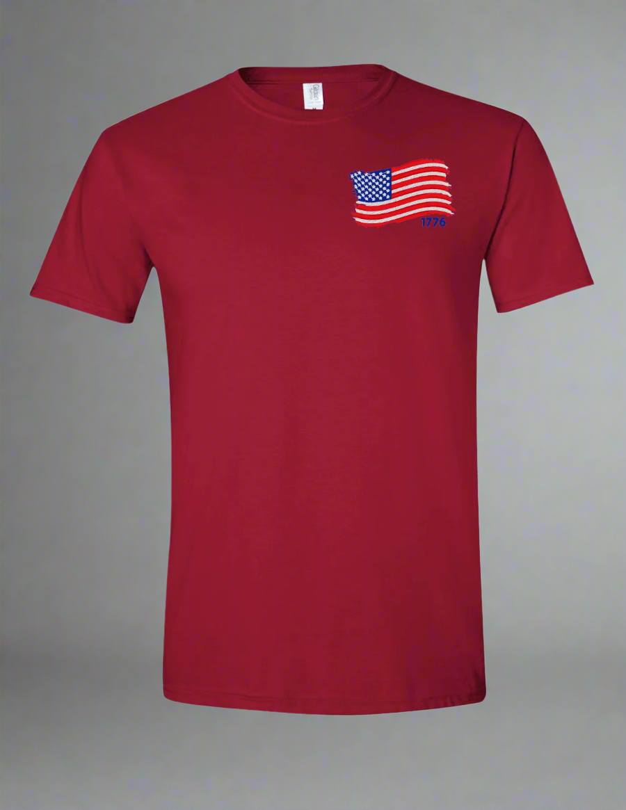 1776 American Flag Embroidered T-Shirt, Men's Women's Shirt, Custom Shirts Red