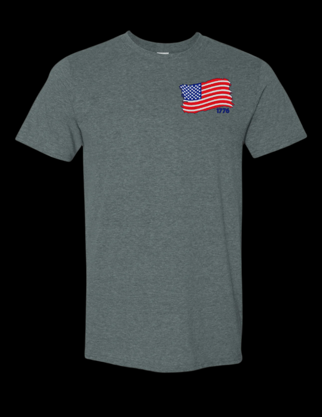 1776 American Flag Embroidered T-Shirt, Men's Women's Shirt, Custom Shirts Grey