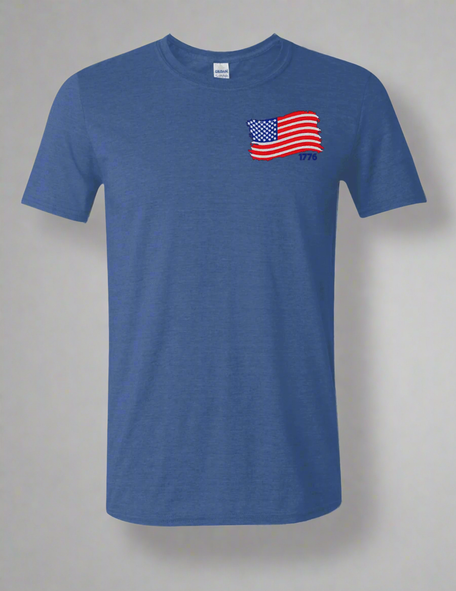 1776 American Flag Embroidered T-Shirt, Men's Women's Shirt, Custom Shirts Royal Blue