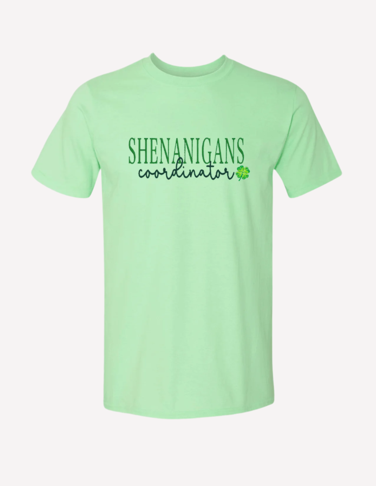 Embroidered Shenanigans St. Patrick T-Shirt, Men's Women's Shirt, Custom Shirts MINT GREEN