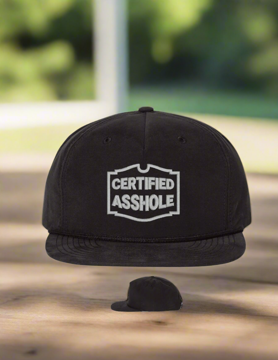 Certified Asshole Embroidered Hat Men's Hats Snapback Hats Flat Bill Hats Men/Women |<Blue Diamond Creations> Black