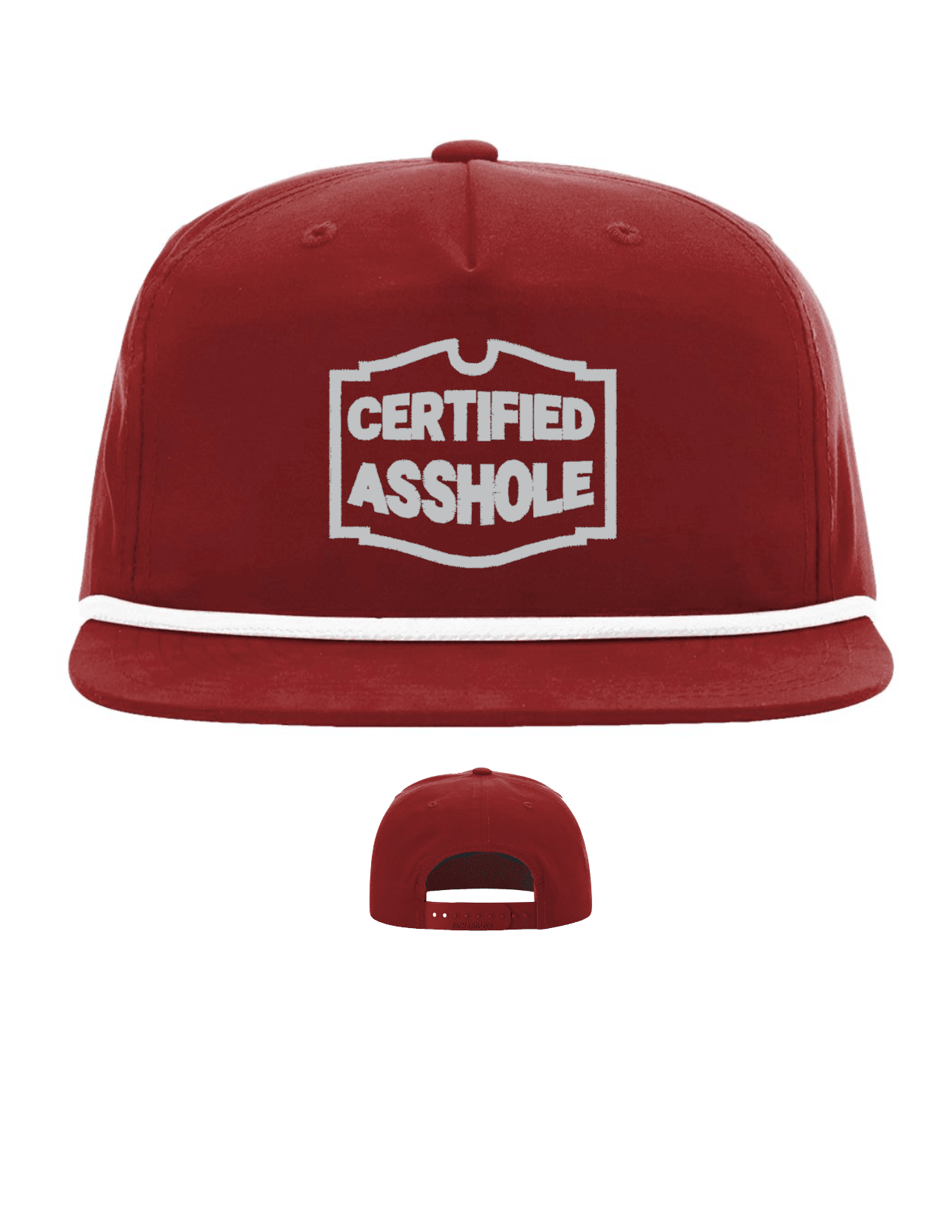 Certified Asshole Embroidered Hat Men's Hats Snapback Hats Flat Bill Hats Men/Women |<Blue Diamond Creations> Red