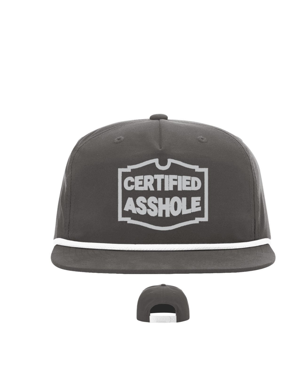 Certified Asshole Embroidered Hat Men's Hats Snapback Hats Flat Bill Hats Men/Women |<Blue Diamond Creations> Dark Grey