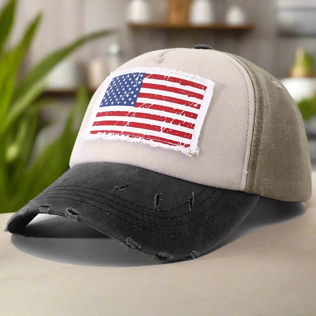 Designer USA Flag Embroidered Baseball Cap Bone Vintage 5 Panel Hats for Women/Men Hats Bucket Hats Adjustable Hats |<Blue Diamond Creations> STYLE02 Adjustable